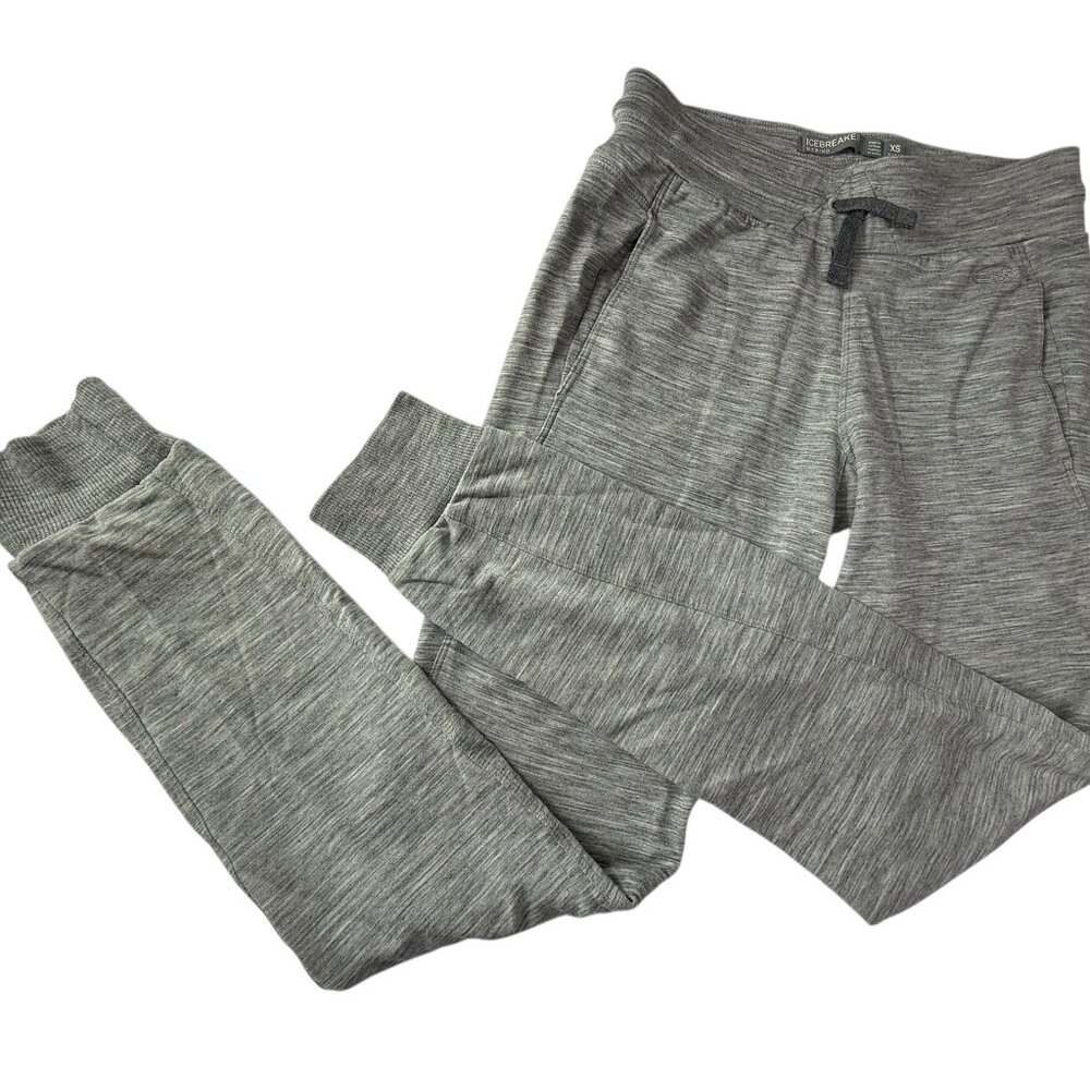 ICEBREAKER MERINO Pants. Gray Striped. Size Women's XS. Drawstring Waist